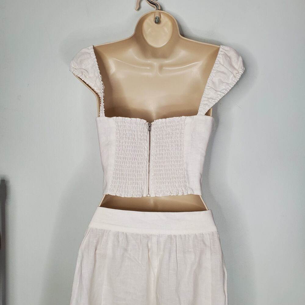 Reformation Clyde Two Piece Set 100% Linen Midi Skirt Crop Top Bustier White 10 - Picture 5 of 12